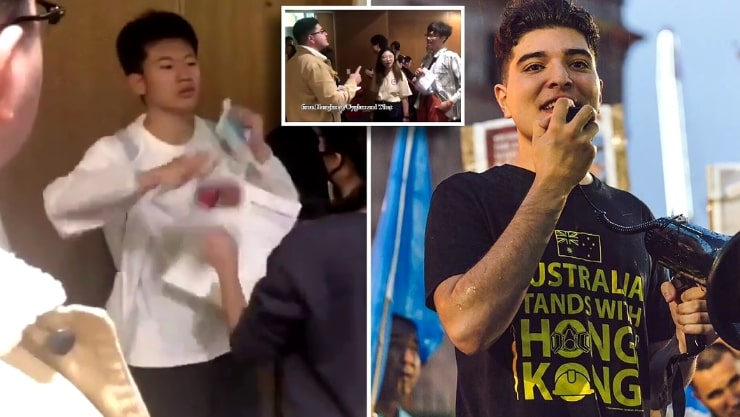 Uygur ve Hong Konglu aktivistler, Üniversitede Çinli öğrenci birliğiyle çatıştı Tartışmanın görüntüleri, Çinli Öğrenciler ve Akademisyenler Derneği üyelerinin Queensland Üniversitesi’ndeki