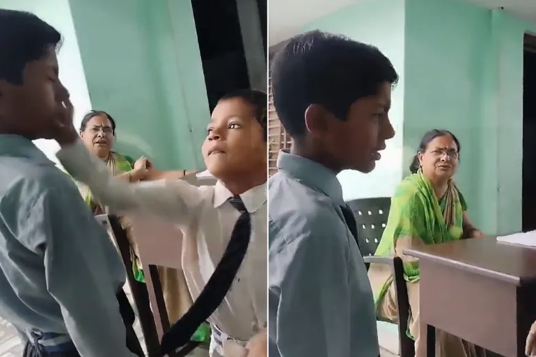 Hindistan’ın kuzeyindeki Uttar Pradesh eyaletindeki “Neha” Devlet İlkokulunda çekilen videoda,