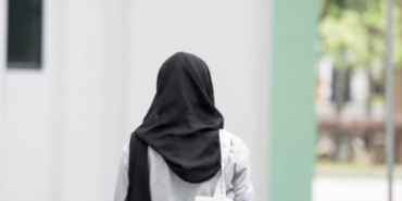 Female,Muslim,Girl,Back,View,Walking.,Female,Muslim,Black,Hijab