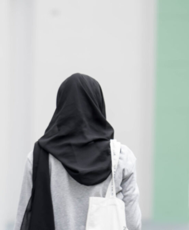 Female,Muslim,Girl,Back,View,Walking.,Female,Muslim,Black,Hijab